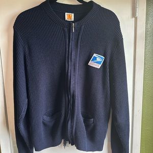 Post Office USPS Cardigan Sweater Blue Made USA damaged